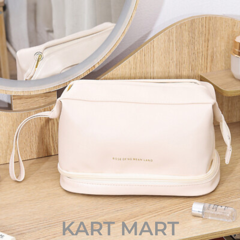 Double-Layer Leather Cosmetic Pouch