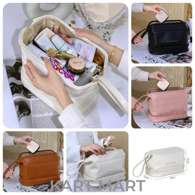 Double-Layer Leather Cosmetic Pouch