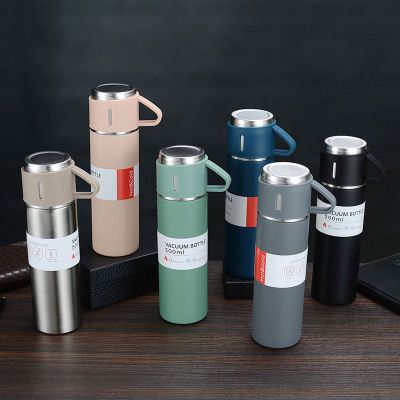 3Cup-Double Layer Stainless Steel Flask Set
