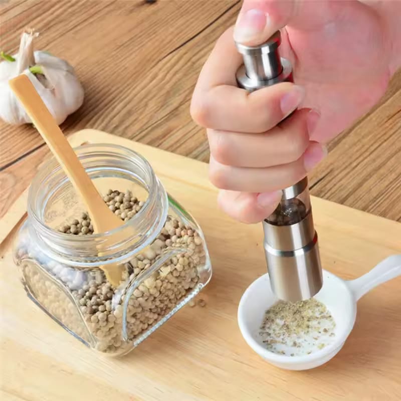 Manual Salt and Pepper Grinder Thumb Push Stainless Steel