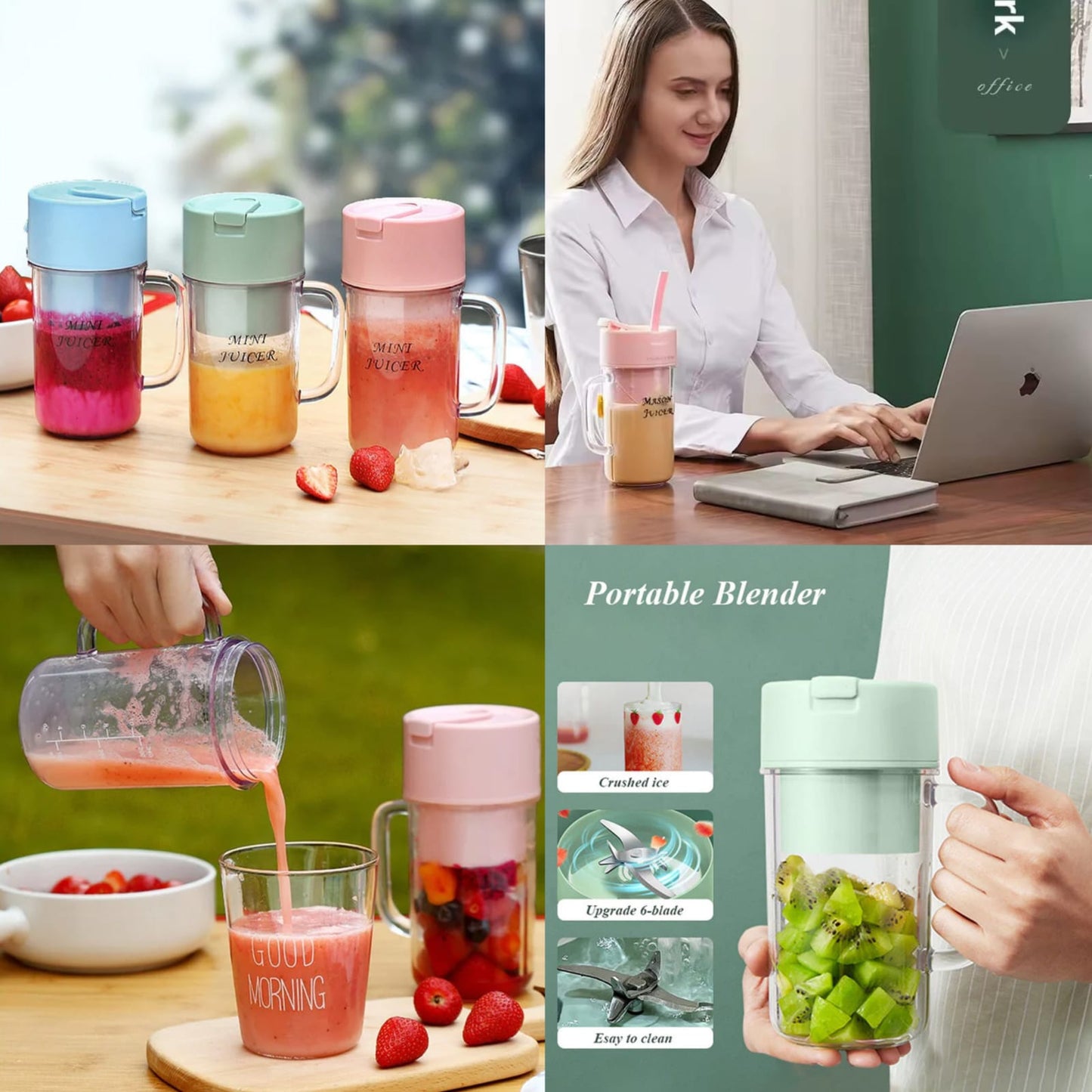 2 In 1 Mini Portable Rechargeable 6 Blades Crusher & Juicer