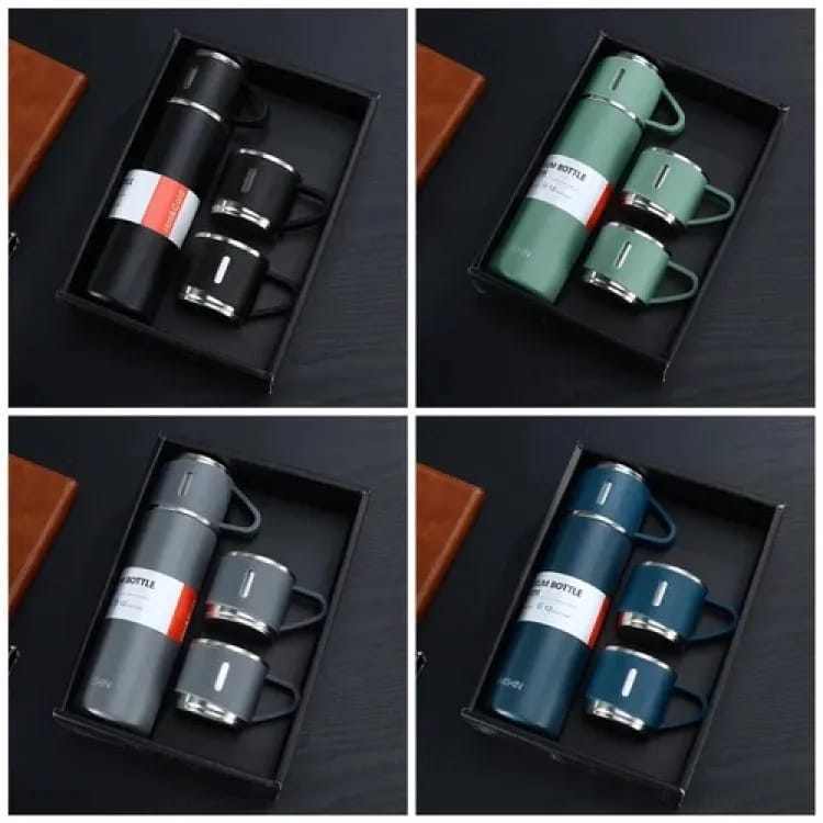 3Cup-Double Layer Stainless Steel Flask Set
