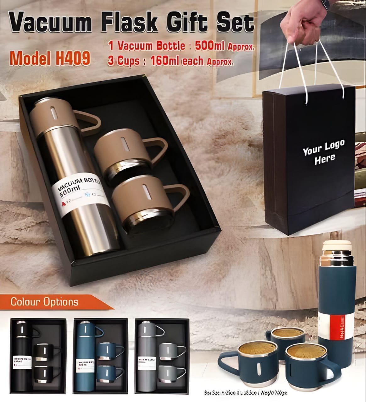 3Cup-Double Layer Stainless Steel Flask Set