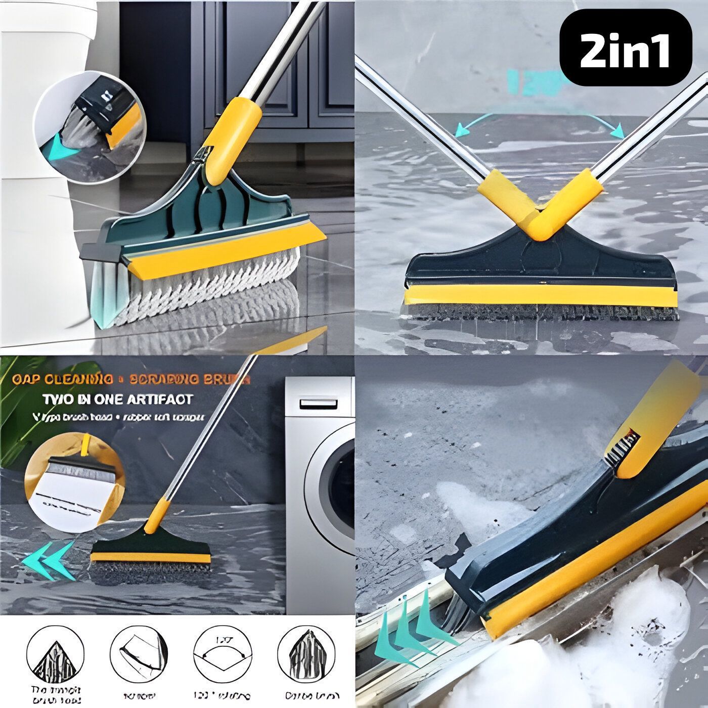 2 in 1 Wiper & Brush Bathroom Broom