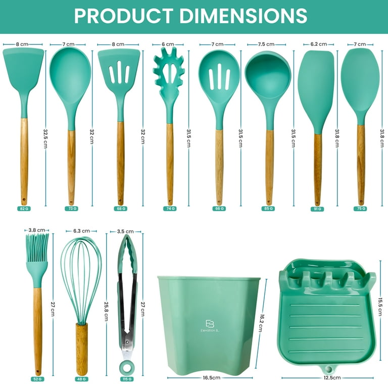 12-Piece Silicone Kitchen Utensil Set – Wooden Handles + Storage Box