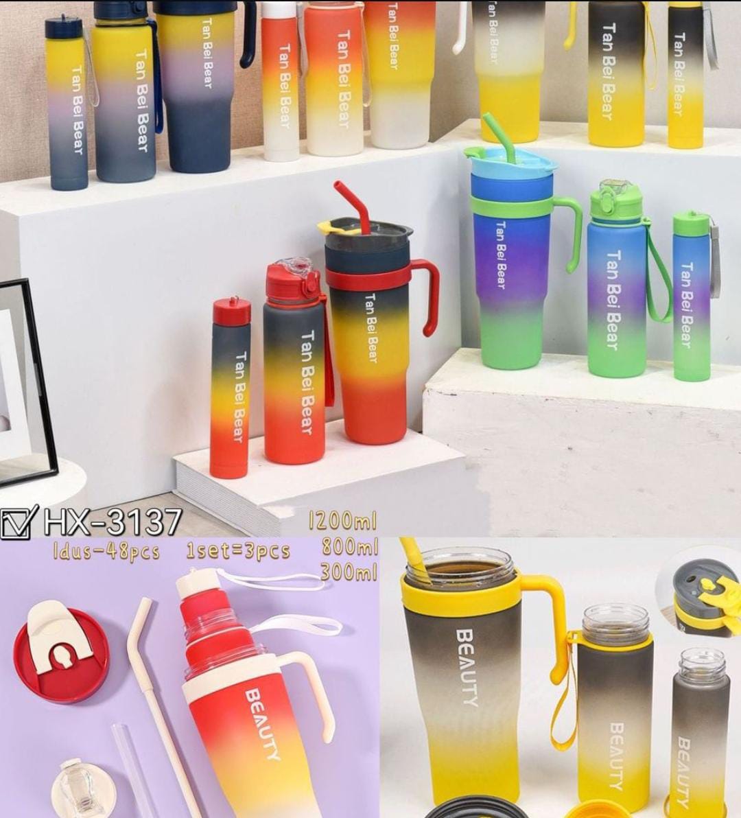 3 Pieces Leak-Proof Gradient Water Bottles Set