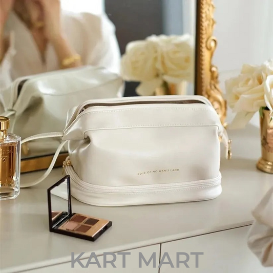 Double-Layer Leather Cosmetic Pouch