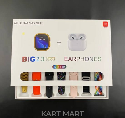 I20 Ultra Max Suit – Smartwatch with 7+1 Accessories & Wireless Earbuds