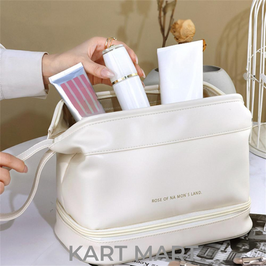 Double-Layer Leather Cosmetic Pouch