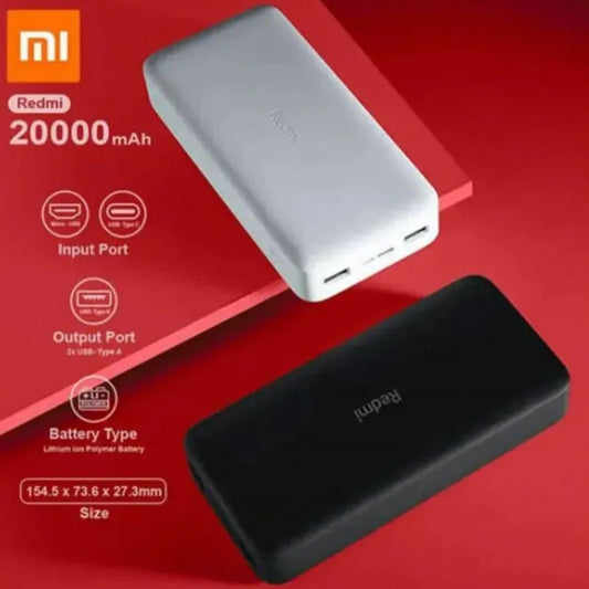 Redmi 20,000mAh Power Bank – Dual USB | Type-C & Micro Input | LED Indicator