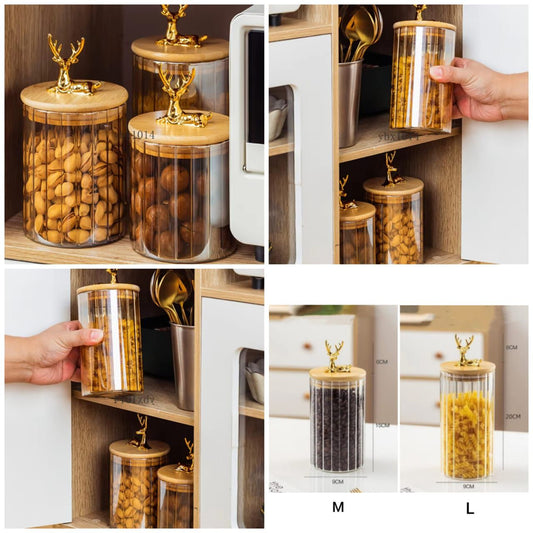 Deer Airtight Glass Jar – Elegant Storage with Style