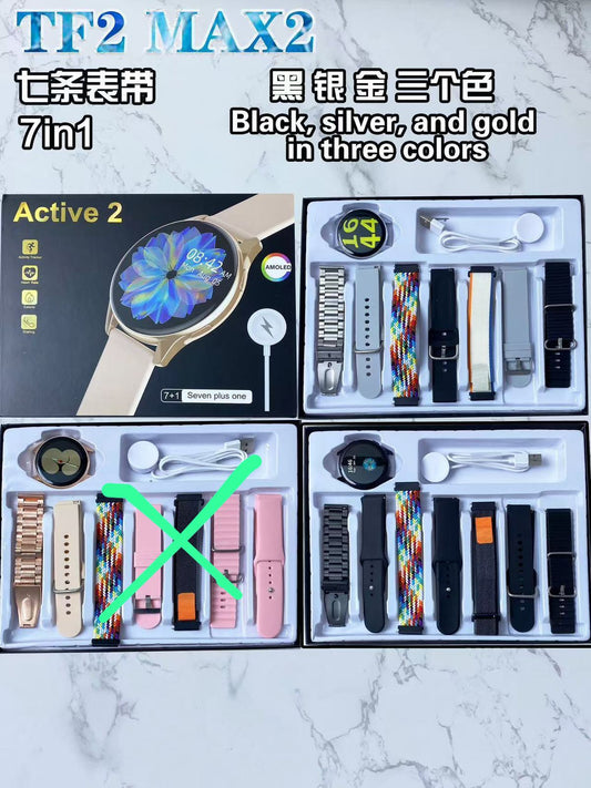 TF2 MAX2 Smartwatch – Round Dial with 7 Straps & Charger (Box Packed)