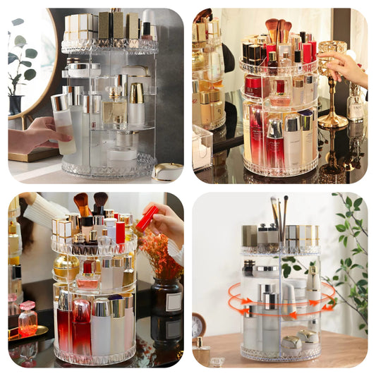 360° Rotating Diamond-Cut Cosmetic Organizer (Large Size)