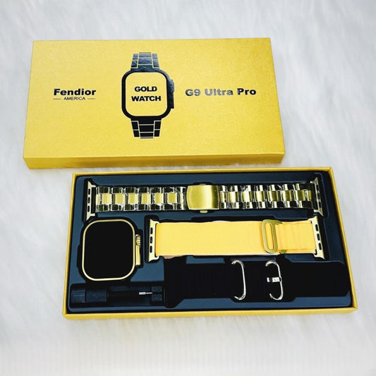 G9 Ultra Pro Smartwatch – Special Gold Edition (3 Straps + Wireless Charger)